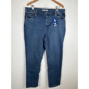 Lands' End Womens 18 High Rise Ankle Jeans Blue Cotton Dark Wash  - NEW
